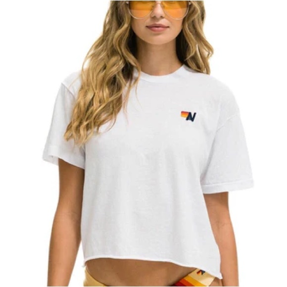 Aviator Nation Tops - Aviator Nation White BASIC BOYFRIEND TEE - SAND Size XS